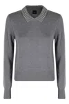 Pinko Sweater With Collar And Rhinestones In Gray