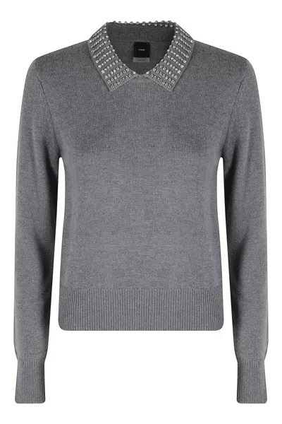 PINKO PINKO VENTOTENE POLO SWEATER WITH JEWEL APPLIQUÉS