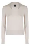 Pinko Ventotene Polo Sweater With Jeweled Appliqués In Gray