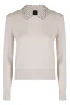 Pinko Ventotene Polo Sweater With Jeweled Appliqués In White