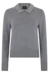 Pinko Sweater With Collar And Rhinestones In Gray