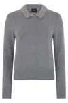 Pinko Sweater With Collar And Rhinestones In Gray