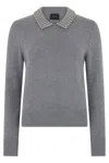 Pinko Sweater With Collar And Rhinestones In Gray