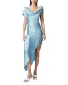 Pinko Asymmetric Special-occasion Midi Dress In Satin In Crystal Blue