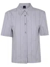 Pinko Vertical Stripe Short-sleeved Shirt With Classic Collar In Blue
