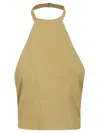Pinko Suede Halterneck Tie-back Sleeveless Top In Giallo Canna D`india
