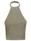 Pinko Suede Halterneck Top With Back Tie Detail In Muschio Chiaro