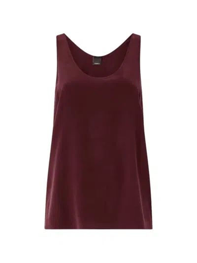 Pinko Vest Top In Sand Wash Silk In Burgundy