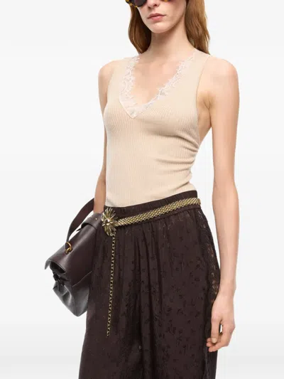 Pinko Vest Top In Silk And Cashmere Blend With Lace Neck In Neutral