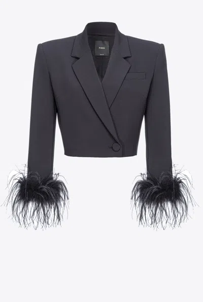 Pinko Spencer Jacket With Feathers In Limo Black