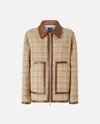 Pinko Tweed Blouson Jacket With Leatherette Details And Zip In Beige/grey/silver