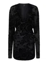 Pinko Mini Dress With Textured Floral Pattern In Black