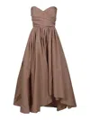 Pinko Strapless Taffeta Dress With Sweetheart Neckline In Camel