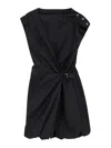 Pinko Cotton Dress With Pleated Skirt And Buttoned Shoulders In Black