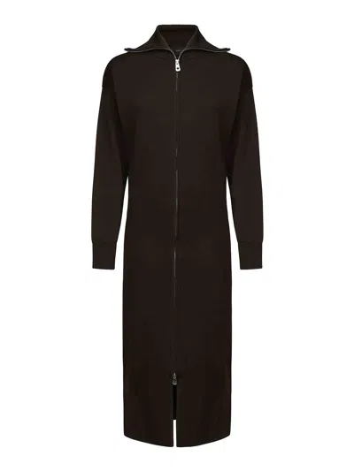 Pinko High Neck Knit Midi Dress With Zipper In Black
