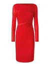 Pinko Red Long Dress With Ruffles And Boat Neckline In Red