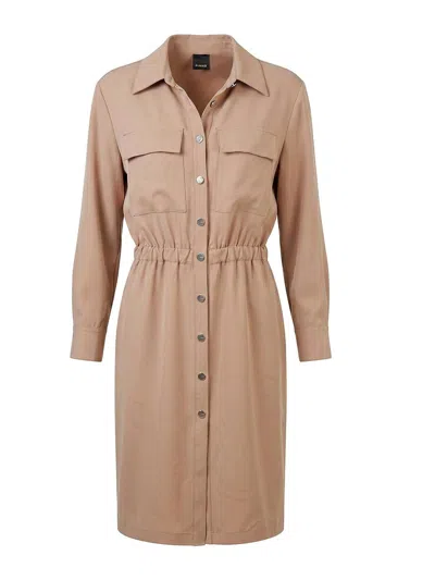 Pinko Elasticated-waist Midi Shirt Dress In Brown