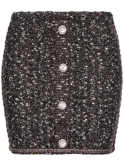 Pinko Vinacciolo Knitted Mini Skirt In Nero/marrone/bianco