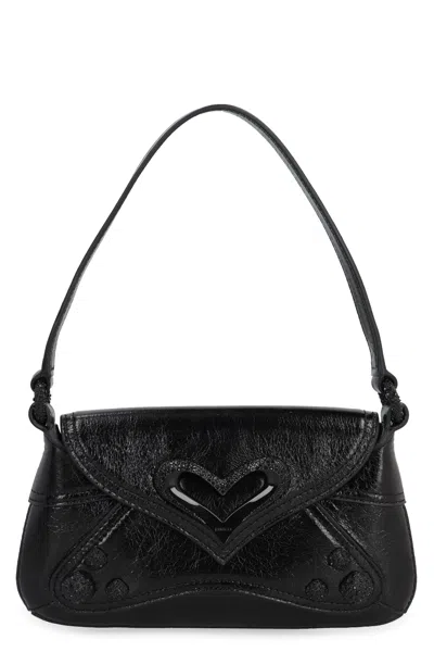 Pinko Vintage Look Leather Handbag With Magnetic Flap Closure And Top Handle For Women In Black
