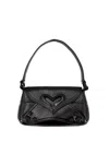 Pinko Vintage Patent-finish Black Handbag With Heart-shaped Buckle