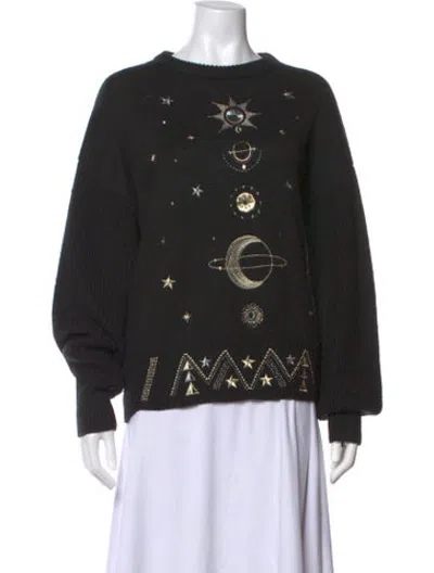 Pre-owned Pinko Virgin Wool Graphic Print Sweater In Black