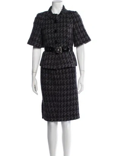Pre-owned Pinko Virgin Wool Houndstooth Print Skirt Set In Multicolor