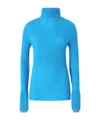 Pinko High-neck Ribbed Cashmere-blend Sweater With Lurex Cuffs In Blue