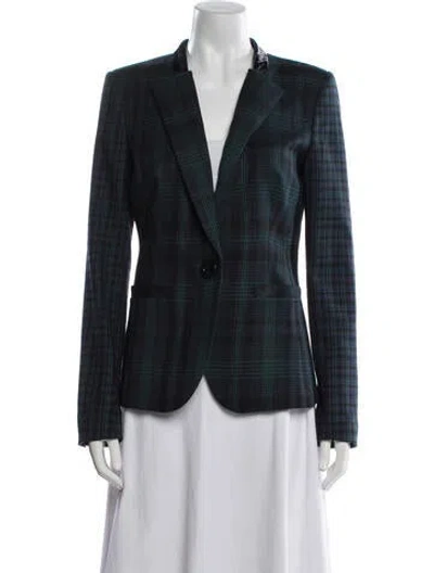 Pre-owned Pinko Virgin Wool Plaid Print Blazer In Blue
