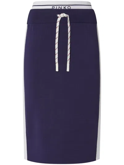 Pinko Fleece Pencil Skirt With Side Band Detail In Blue
