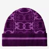 Pinko Patterned Ribbed Beanie In Purple