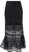 Pinko Black Long Skirt With Perforated Design And Floral Motif In Black