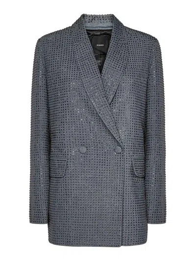 Pinko Viscose Blend Double-breasted Blazer In Grey