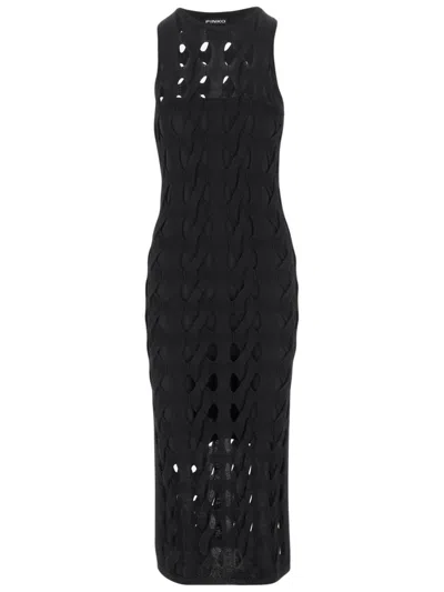 Pinko Viscose Blend Long Dress With Cut-out Pattern In Black