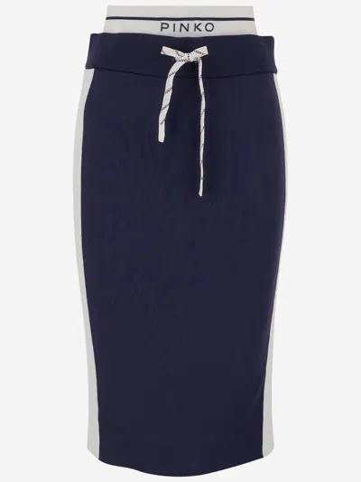 Pinko Viscose Blend Pencil Skirt In Blu/bianco