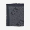 Pinko Viscose Blend Scarf With Love Birds Motif In Gray