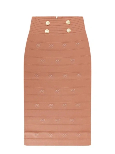 Pinko Viscose Blend Skirt With Embroidered Love Birds Logo In Orange