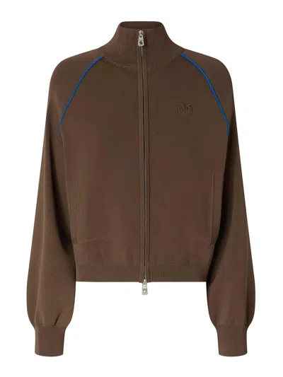 Pinko Viscose Blend Zip-up Sweatshirt In Dark Green