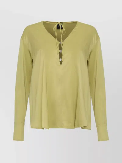 Pinko Viscose Blouse With Button And Tie Accents In Green