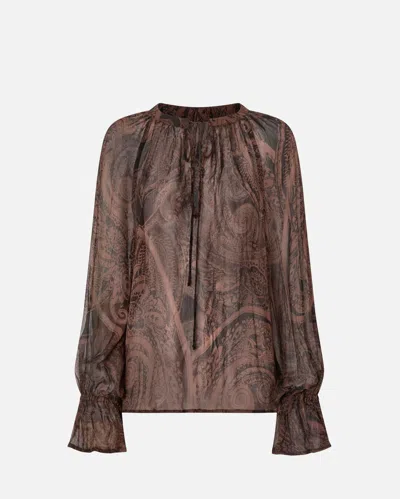 Pinko Paisley-print Ruffled Blouse In Brown