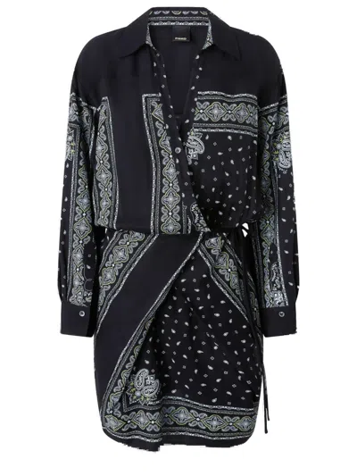 Pinko Viscose Dress With Bandana Print In Black
