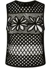 Pinko Black Top With Perforated Design And Diamond Motif And Floral Details In Black