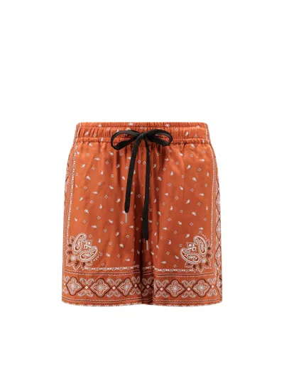 Pinko Viscose Shorts With Bandana Print In Brown