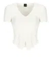 Pinko Cropped White Ribbed Viscose Blend T-shirt