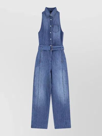 Pinko Visione Denim Jumpsuit Sleeveless Wide Leg