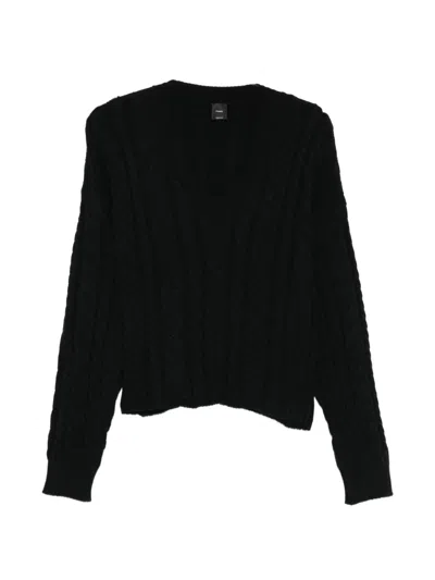 Pinko V-neck Cable-knit Sweater In Black