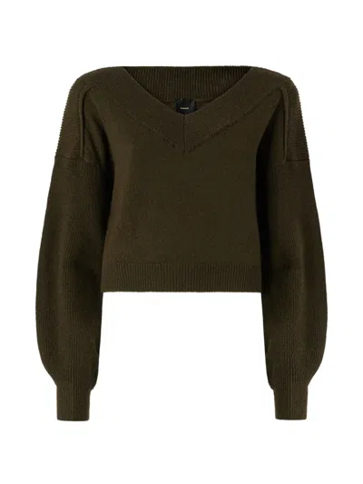 Pinko V-neck Cropped Sweater In Green
