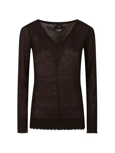 Pinko V-neck Distressed-effect Sweater In Brown