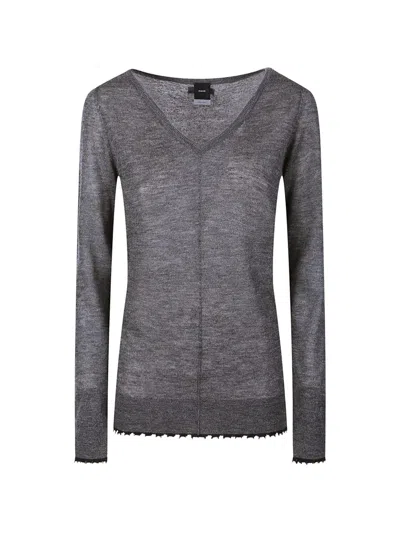 Pinko V-neck Frayed-edge Sweater In Gray