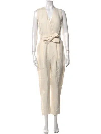 Pre-owned Pinko V-neck Jumpsuit In Neutrals