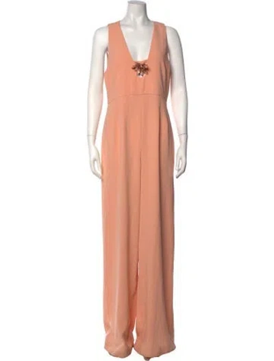 Pre-owned Pinko V-neck Jumpsuit In Orange